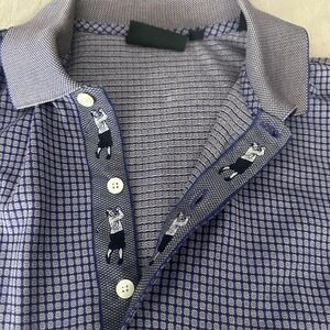 Bobby Jones Polo Shirt Mens Large Blue Micro Check Short Sleeve Golf Knit